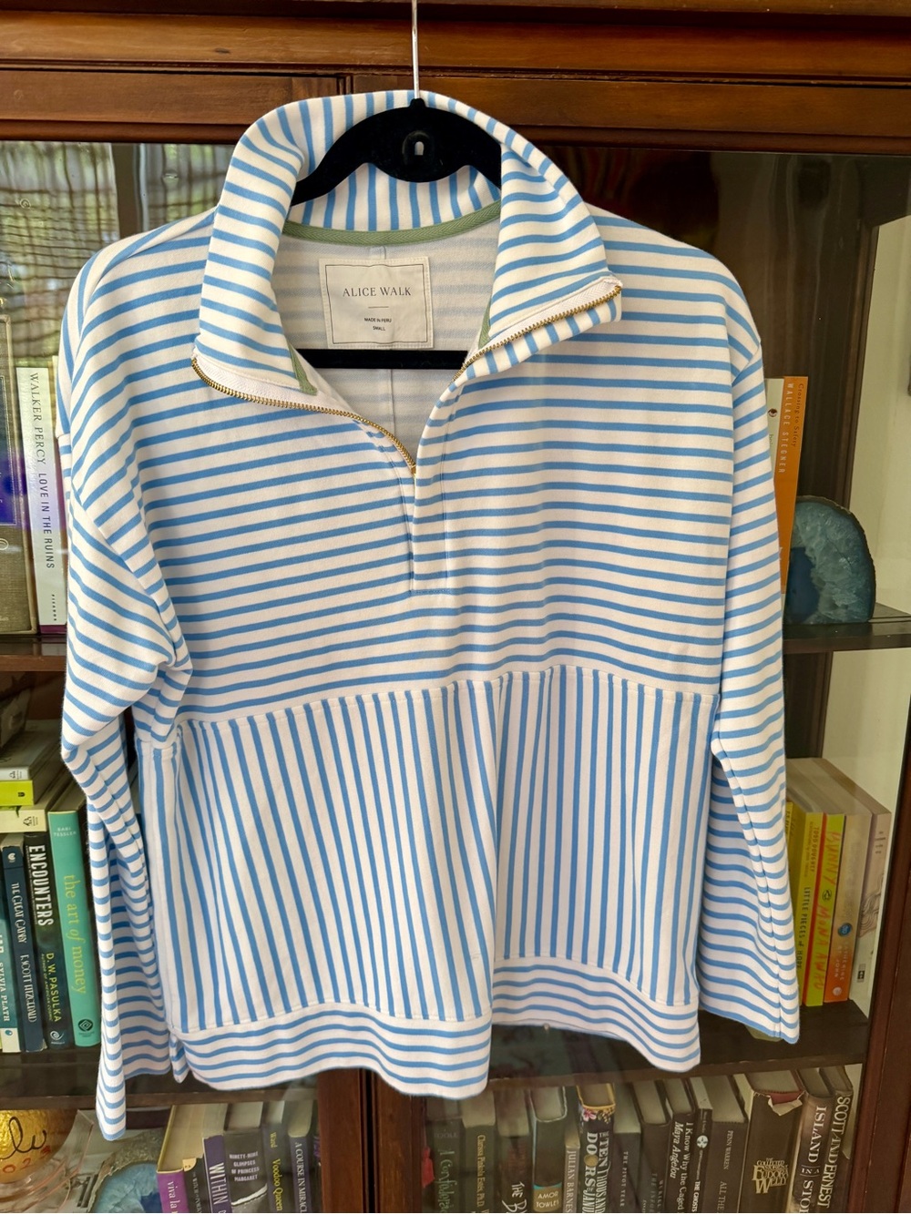 Alice Walk Zip Up Sweatshirt blue and white striped - size small
